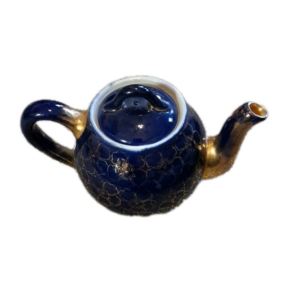 Vintage Hall China Teapot Cobalt Blue Gold Trim 2 Cup Mid‎ Century USA